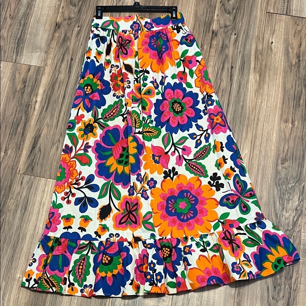 Vibrant Floral A-Line Maxi Skirt - White Multi